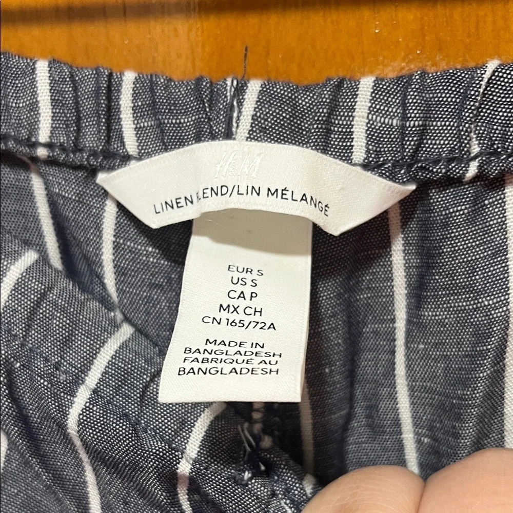 H&M Women's Linen Gray Striped Trousers